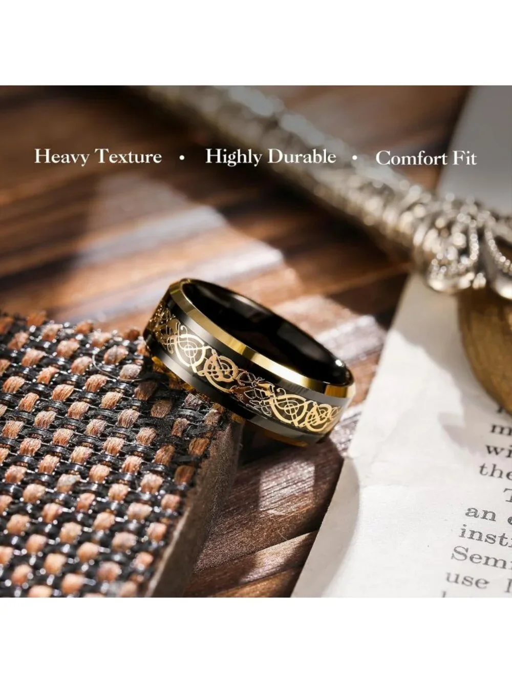 Celtic Dragon Tungsten Ring for Men, Size 4-16, Durable & Stylish Jewelry